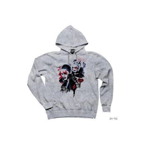 Suicide Joker and Harley Graffiti Gri Kapşonlu Sweatshirt Hoodie