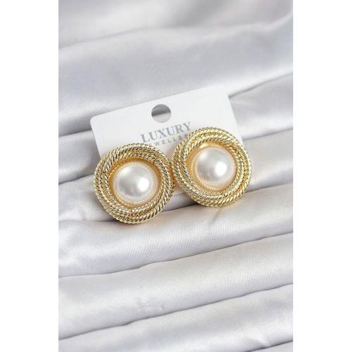 Pirinç Gold Renk Sarmal Model İncili Kadın Küpe