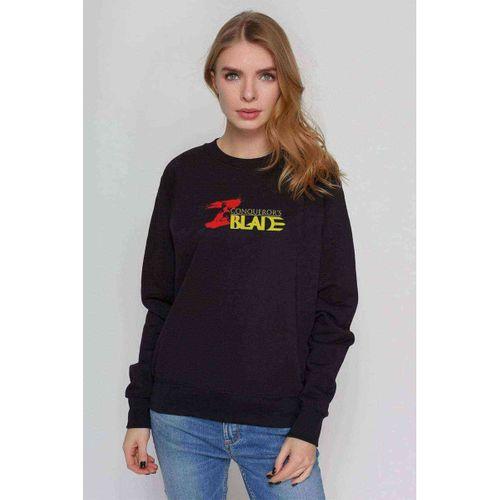 CONQUEROR' BALDE Baskılı Siyah Kadın Sweatshirt