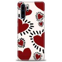 Huawei P30 Pro Kılıf HD Baskılı Kılıf - Çizgili Kalp + Tam Ekran Koruyucu
