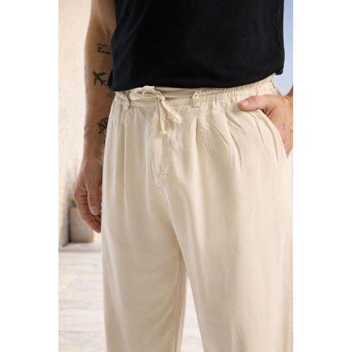 Magnus Tensel Kumaş Relaxed Fit Beli Lastikli Yazlık Erkek Pantolon - Krem