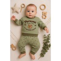 Persona Bear Nakışlı % 100 Pamuk 2'li Erkek Bebek Takım