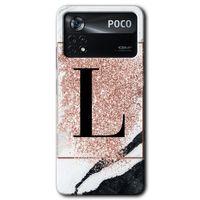 Potkal Hediye Fabrikası Poco x4 Pro Kılıf HD Desen Baskılı Arka Kapak - Pembe Mermer Desenli L Harfi