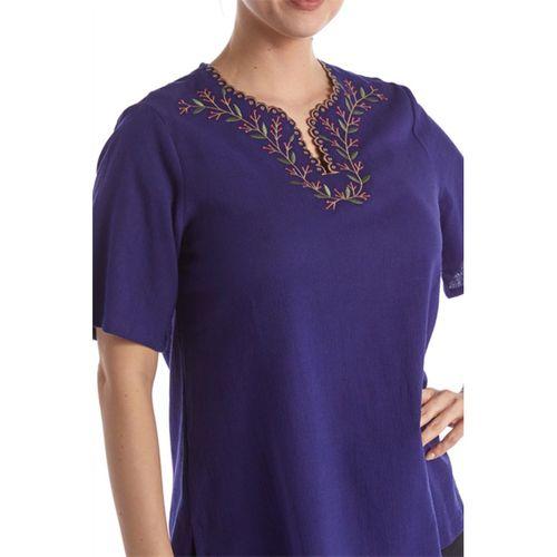 Şile Bezi Kısa Kol Mor Nakışlı V Yaka Yazlık Otantik Bluz