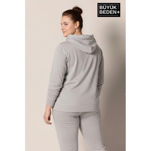 Kadın Büyük Beden Kapşonlu ince Sweatshirt SPR24BSWK57