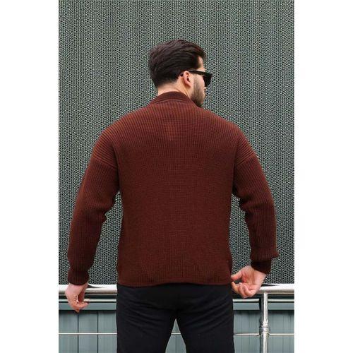 Oversize Selanik Örgü Düğmeli Erkek Hırka- KoyuKahve