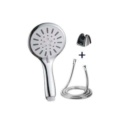 4 Kademeli Krem Duş Seti El Duşu Başlığı Spiral Hortum Ve Duvar Askısı