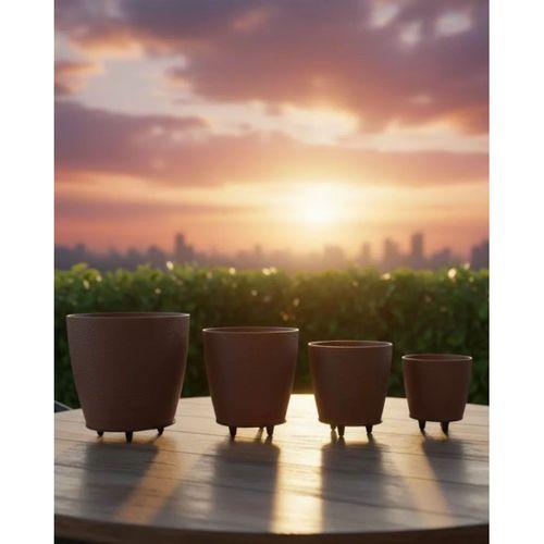 4’lü 3d Kahverengi Ayaklı Dekoratif Saksı Takımı Modern Tasarım