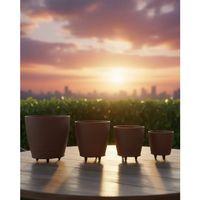 4’lü 3d Kahverengi Ayaklı Dekoratif Saksı Takımı Modern Tasarım