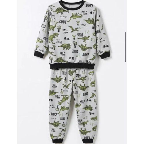 4/10 Yaş Dino Baskılı Pamuk Penye Çocuk Pijama Takımı