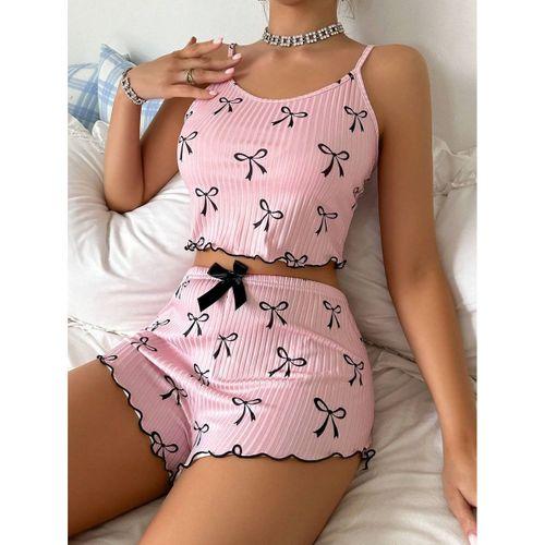 Kadın Siyah  Fiyonklu Şortlu Takım Mini Pembe Rahat