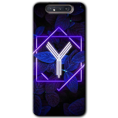Potkal Hediye Fabrikası Samsung Galaxy A80 HD Baskılı Kılıf + 9D Tam Ekran Koruyucu - Dark Neon Yaprak Y Harfi