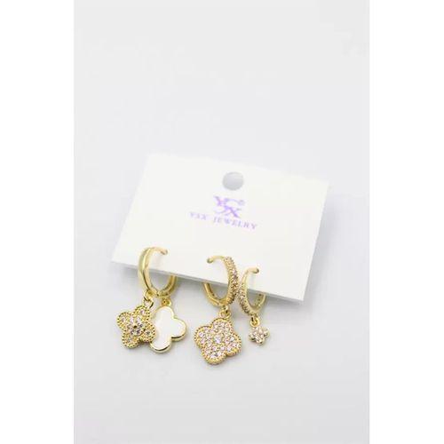 3'lü Vc Yonca Küpe - Altın