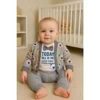 Papyonlu Bear Çizgili Model Ceketli 3'lü Erkek Bebek Takımı