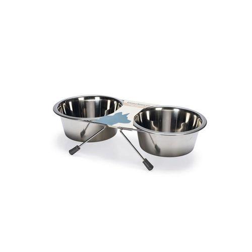 Beeztees Köpek İkili Mama Su Kabı, Paslanmaz Çelik, 16cm, 2x900ml