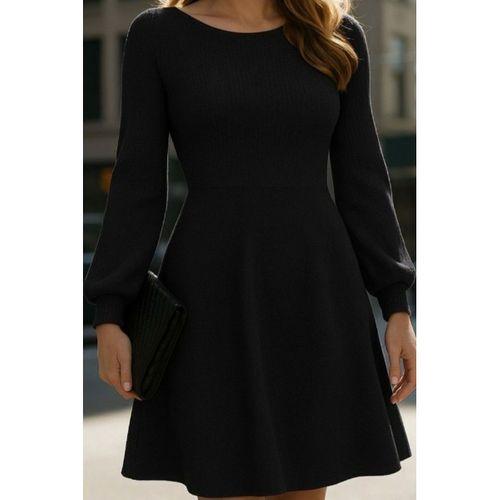 Kadın Uzun Kollu Kayık Yaka Kısa Triko Elbise