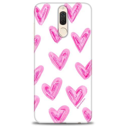 Huawei Mate 10 Lite Kılıf HD Baskılı Kılıf - Pembe Kalpler + Tam Ekran Koruyucu