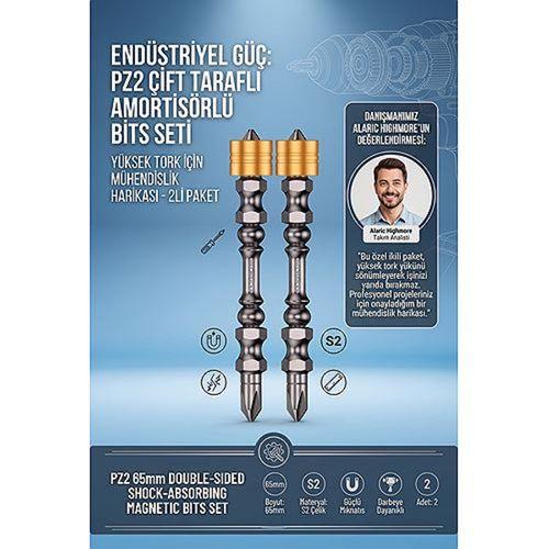 2 li PZ2 65mm Çift Taraflı Amortisörlü Manyetik Yıldız Bits Tornavida Vidalama Ucu Seti S2 Çelik 723552