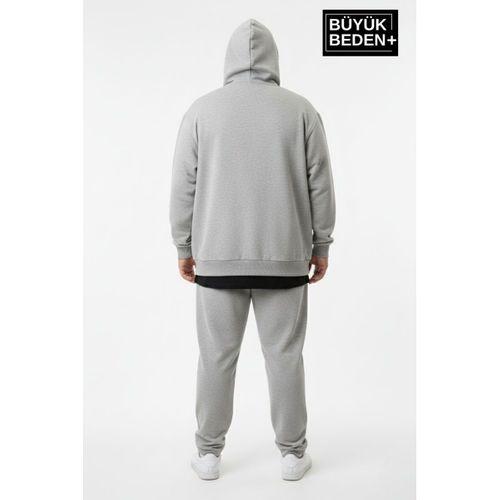 Erkek Büyük Beden Fermuarlı Kapüşonlu Sweatshirt Hırka - Rahat Kalıp SPR26BHR960