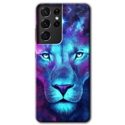 Galaxy S21 Ultra Kılıf HD Desen Baskılı Arka Kapak - Neon Lion