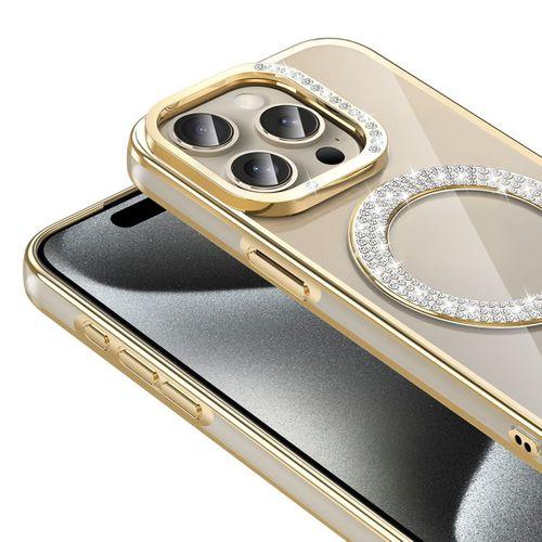Apple iPhone 15 Pro Kılıf Pırlanta Taş Tasarımlı M-safe Şarj Özellikli Zore Karetta Silikon Kapak
