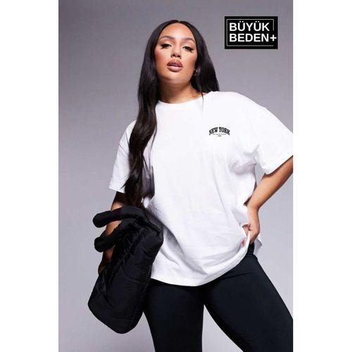 Süperlife Kadın Büyük Beden New York Baskılı 3xl-6xl Bisiklet Yaka Tshırt SPR25BTSK510-05