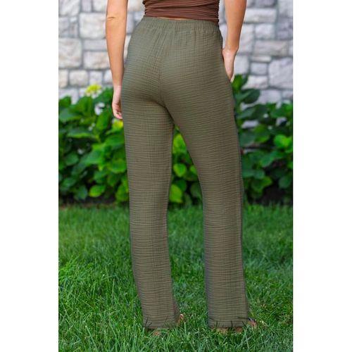 Beli Lastikli Multi Çift Cepli Müslin Kadın/Erkek Unisex Yazlık Pantolon Haki Hk