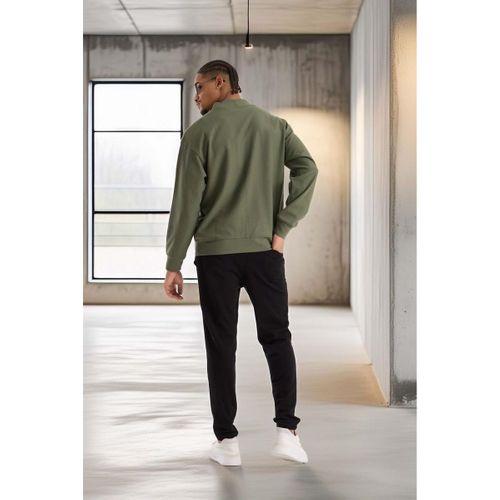 Potter Dokulu Selanik Kumaş Oversize Basic 3 Düğmeli Erkek Hırka - Avcı Yeşili