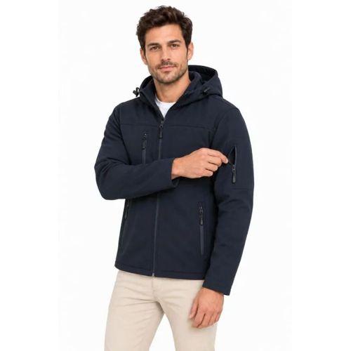 Erkek Su Geçirmez Softshell İçi Polar Astarlı Çıkarılabilir Kapüşonlu 4 Cepli Mont Ceket - Lacivert