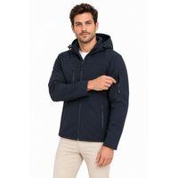 Erkek Su Geçirmez Softshell İçi Polar Astarlı Çıkarılabilir Kapüşonlu 4 Cepli Mont Ceket - Lacivert