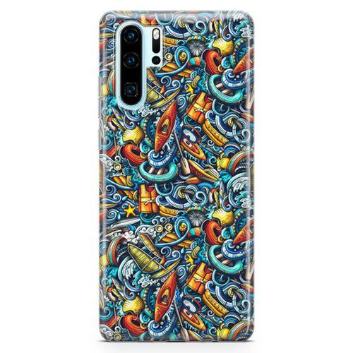 Huawei P30 Pro Kılıf Deniz Sporları Doodle Arka Kapak Koruma Desenli Full Koruyucu