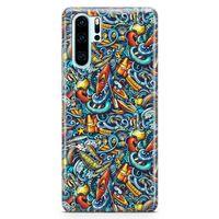 Huawei P30 Pro Kılıf Deniz Sporları Doodle Arka Kapak Koruma Desenli Full Koruyucu