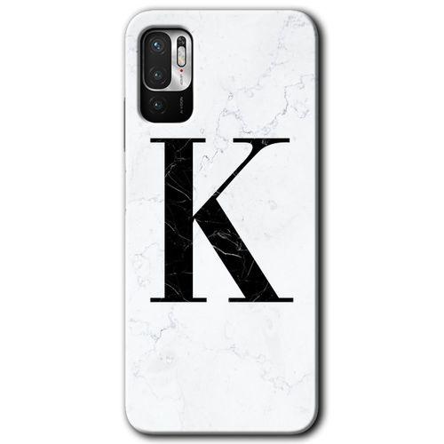 Poco M3 Pro Kılıf HD Desen Baskılı Arka Kapak + Temperli Cam - Beyaz Mermer Desenli K Harfi