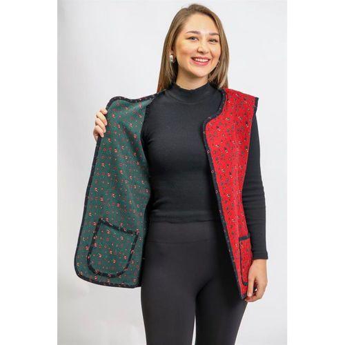 Kolsuz Meryem Çift Taraflı Cepli Pazen Kışlık Yelek Yeşil/Bordo Yşl/Brd