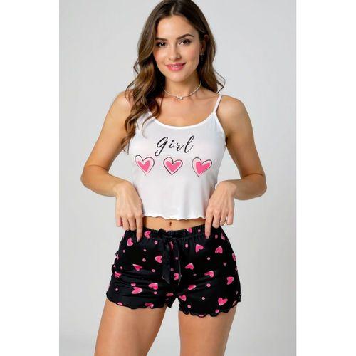 Kalp Desenli Askılı Şortlu Pijama Takımı