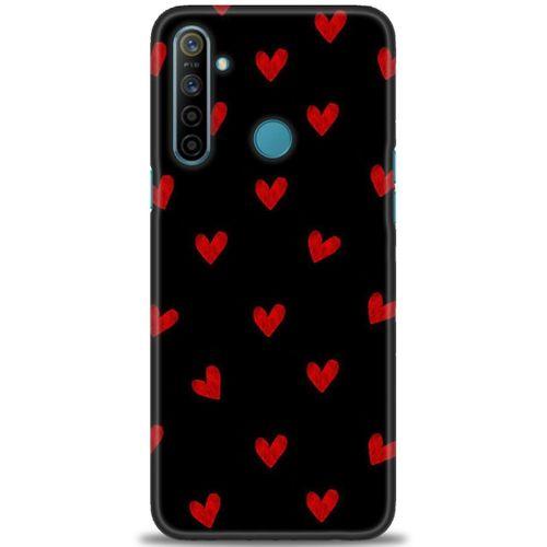 Realme C3 Kılıf HD Baskılı Kılıf - Kırmızı Kalpler + Tam Ekran Koruyucu
