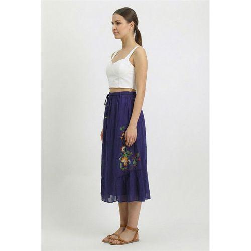 Canan Vual Bağlama ve Lastik Detay Midi Boy Yazlık Otantik Etek Mor Mor