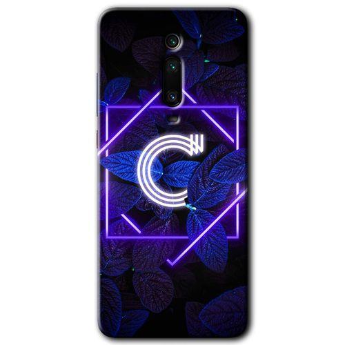Xiaomi Mi 9T Kılıf HD Desen Baskılı Arka Kapak - Dark Neon Yaprak C Harfi + Kırılmaz Cam