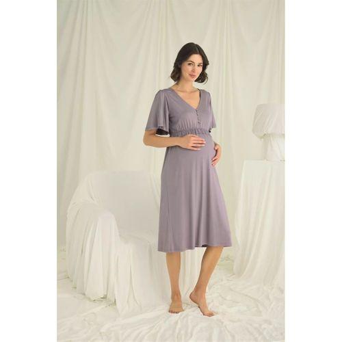 Dantelli Önden Düğmeli Hamile Lohusa Gecelik