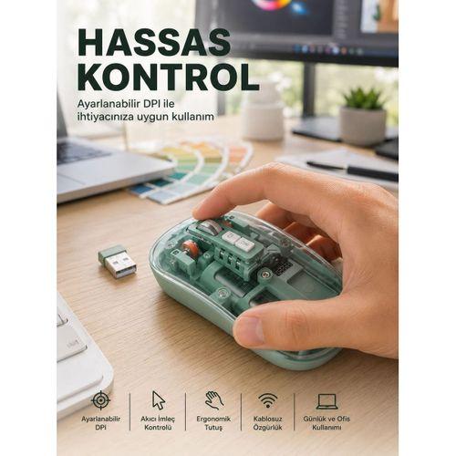 Şeffaf Tasarımlı Bluetooth Kablosuz Mouse Pilli Kullanım Yeni Nesil