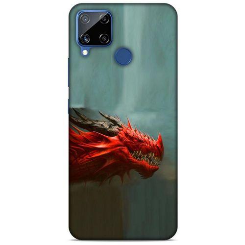 Oppo Realme C15 Kılıf Dragons (17) Tasarım Kılıf Siyah Boynuzlu Ejderha