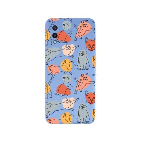Samsung A02 Sevimli Kedi Figürleri Premium Silikonlu Lila Telefon Kılıfı