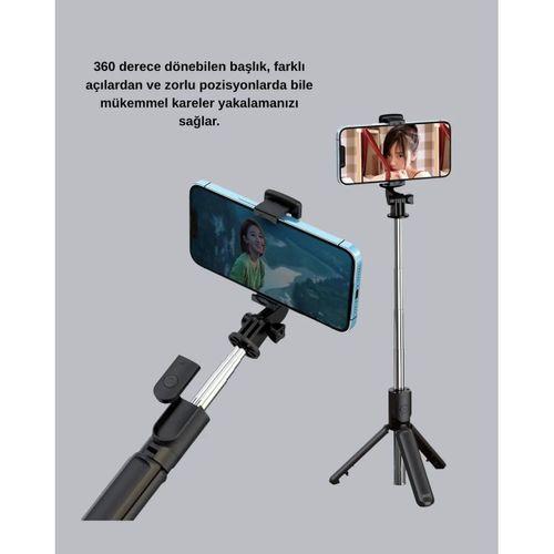 Bluetooth Selfie Çubuğu – 360° Dönebilen Başlık, Kablosuz Bağlantı