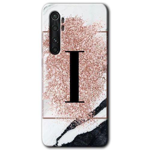 MRCİLETİSİM Xiaomi Mi Note 10 Lite Kılıf HD Desen Baskı Arka Kapak+Temperli Cam-Pembe Mermer Desenli I Harfi