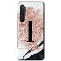 MRCİLETİSİM Xiaomi Mi Note 10 Lite Kılıf HD Desen Baskı Arka Kapak+Temperli Cam-Pembe Mermer Desenli I Harfi