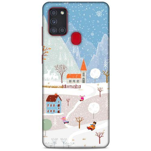 Samsung Galaxy A21s Kılıf Snowix (40) Fit Silikon Kılıf Beyaz Mavi