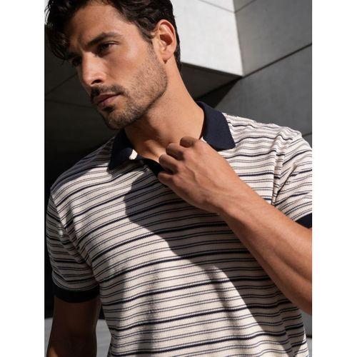 Gert Relaxed Fit Çizgili Pike Kumaş V Pat Polo Yaka T-Shirt - Siyah