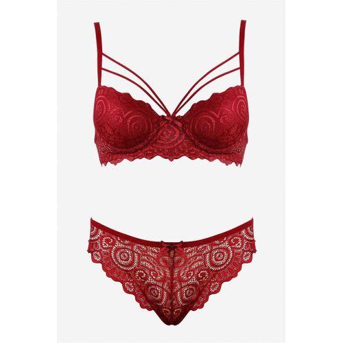 Bordo Dantelli Çift İp Detaylı Şık Sütyen Takım 19007