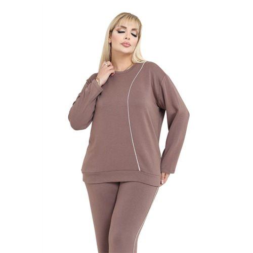 Melsay Butik Büyük Beden Vizon Krem Çizgi Detay Modal Kadın Eşofman Takımı