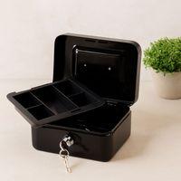Anahtarlı Metal Para Kutusu 15x12x8 cm - 6 Bölmeli Taşıma Kulplu